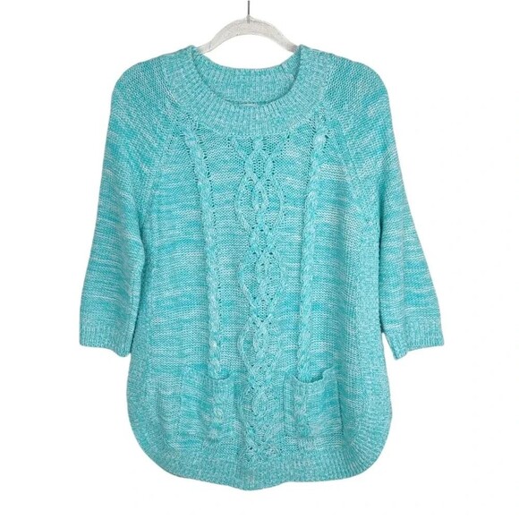 JohnPaulRichard Sweater Oversized Turquoise and White Pullover Sweater s… - Picture 2 of 12